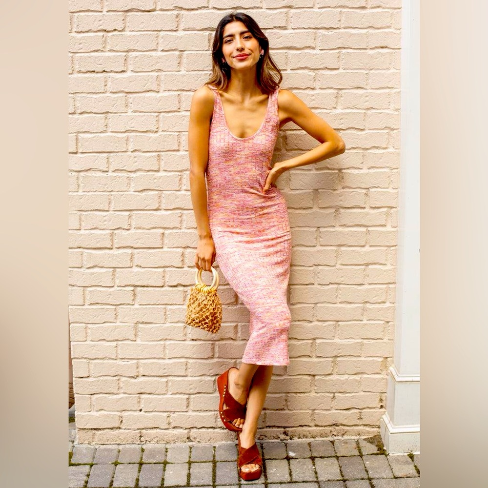 BB Dakota tangerine midi dress in space dye pattern